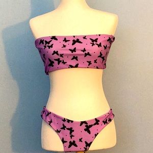 Zaful Lavender Butterfly Bandeau Top and Bikini Bottom NWT